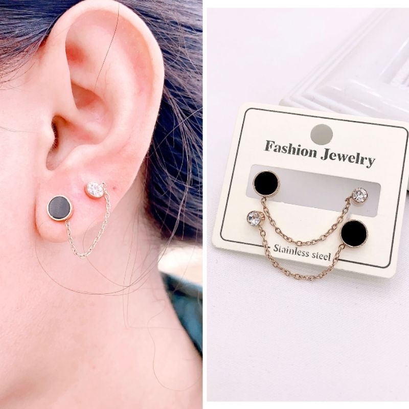 Anting Titanium asli anting 2lubang anti karat anti alergi Premium Quality Branded Band Anti karat Anting Stainless Steel Ori G818