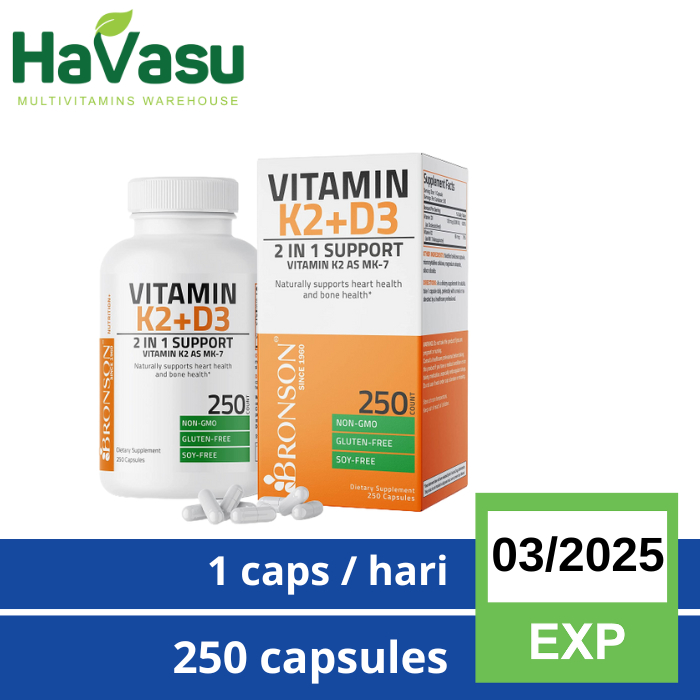 Bronson Vitamin D3 5,000IU K2 90 Mcg for Heart Bones Immunity 250 Caps