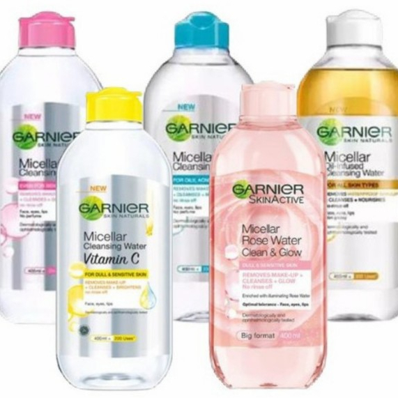 Garnier Clean Micellar Water I Pink I Biru I Vitamin C I Biphase/Oily I Rose Water I 50 Ml I 125 Ml I 400 Ml