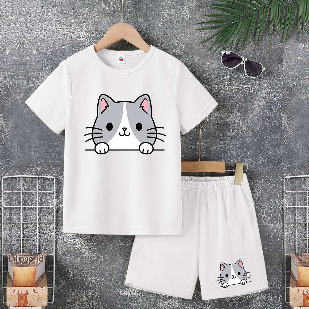 Baju Anak Stelan Usia 4-10 Tahun CAT Kaos 3/4 Cowok Cewek  Celana Pendek Harian