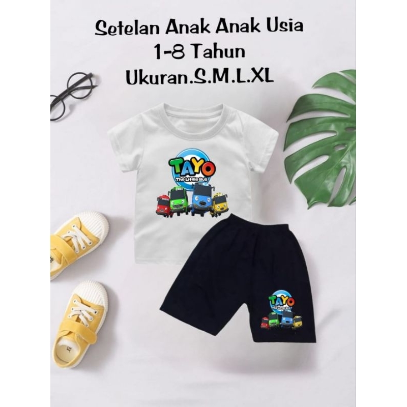 Setelan Baju Kaos Anak Laki Laki Bus Tayo usia 1-9tahun