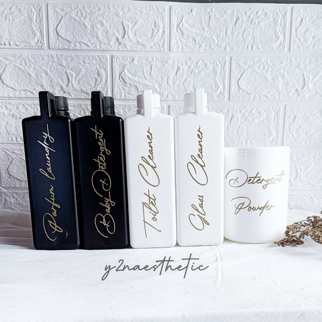 Jerigen 1 liter laundry room wadah deterjen jar 1000ml  aesthetic label gold elegan