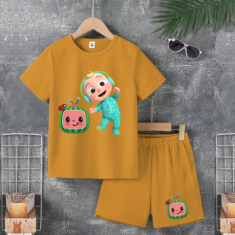 Baju Anak Stelan Usia 4-10 Tahun COCOMELON Kaos 3/4 Cowok Cewek  Celana Pendek Harian