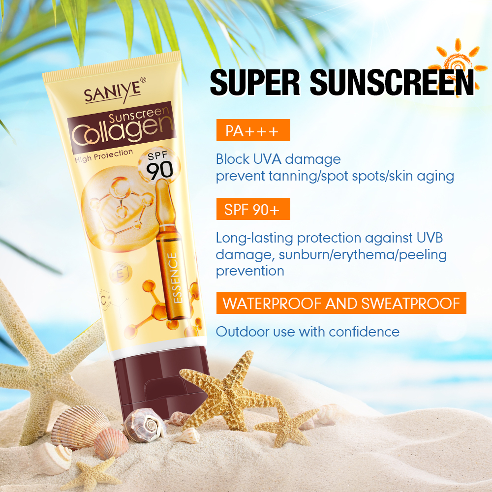 SANIYE Sunscreen Cream Sunblock Tahan Lama SPF90 PA+++ Collagen Pemutih Pelembab 60ML R1208