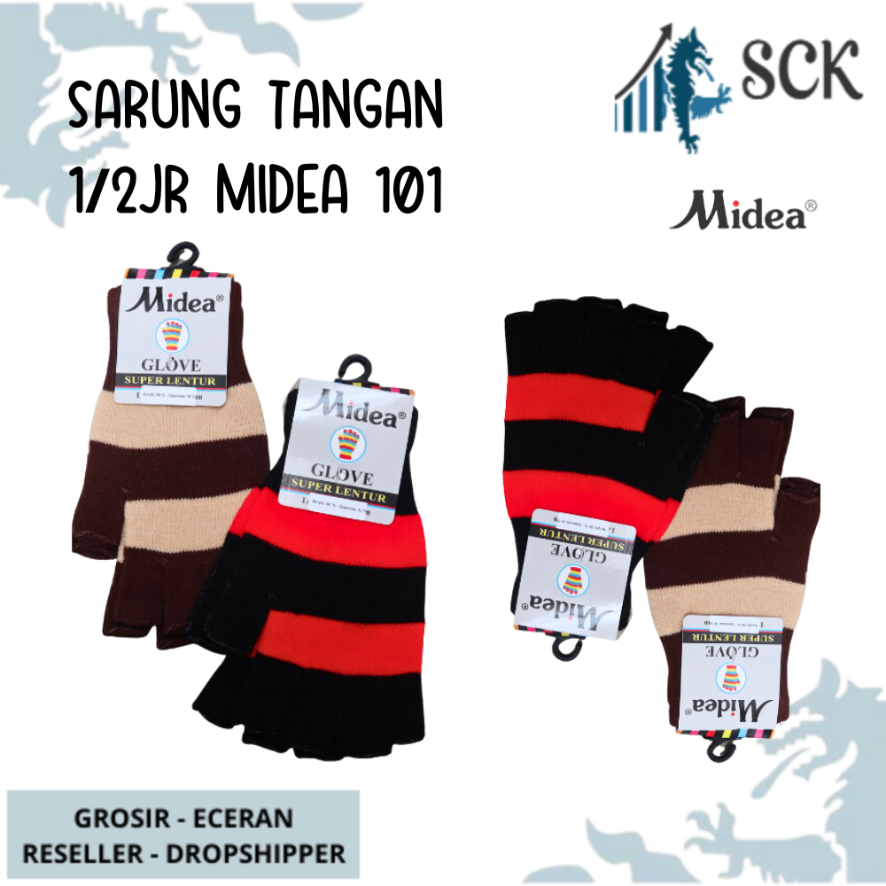 Sarung Tangan MIDEA 1/2 Jari 101 Strip WARNA / Kaos Tangan Wanita Dewasa Cerah Gelap Polos / Perlengkapan Otomotif – SCK