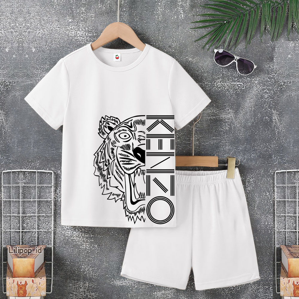 Baju Anak Stelan Usia 4-10 Tahun KENZO Kaos 3/4 Cowok Cewek  Celana Pendek Harian