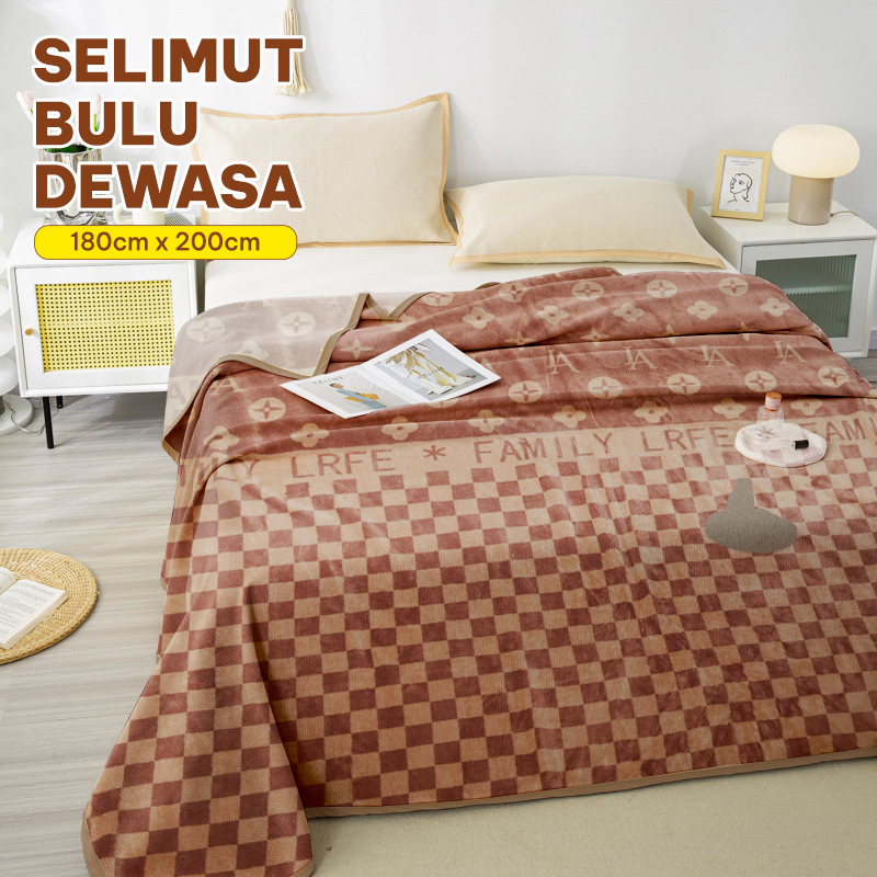 MT-4A Selimut Bulu Dewasa 180cm X 200cm / Selimut Bulu Ukuran KING super Tebal Pinggiran Full List Berkualitas