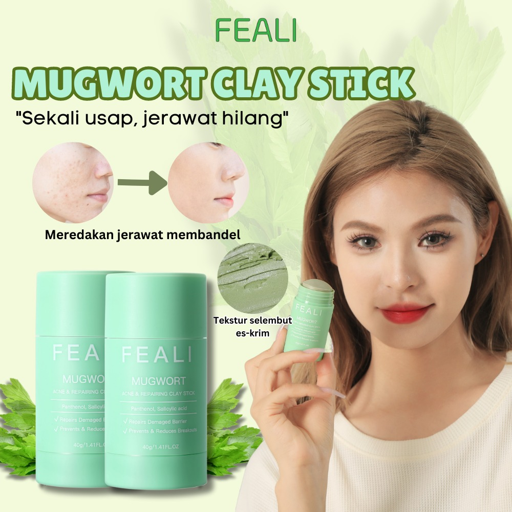 FEALI Mugwort Acne and Repairing Clay Stick 40gr / Feali Mugwort Clay Stick Masker Wajah /FACIAL MASK MASKER WAJAH -BPOM