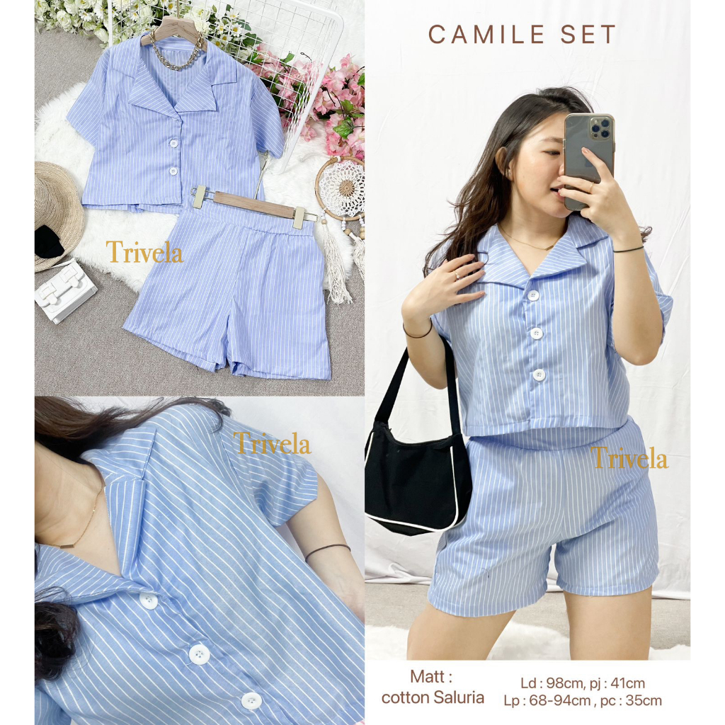 CASIA SET / SETELAN WANITA KATUN SALURIA / SET WANITA / SETELAN CELANA PENDEK / FASHION WANITA  / SJJ CAMILE