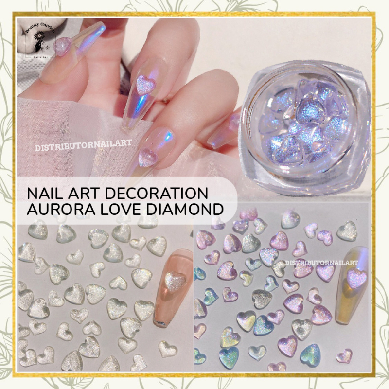 [ COD ] Hiasan Kuku 3d Nail Untuk Aksesoris Nail Art/Manicure Charms Berlian/Aurora Love Decoration Crystal Nail Art