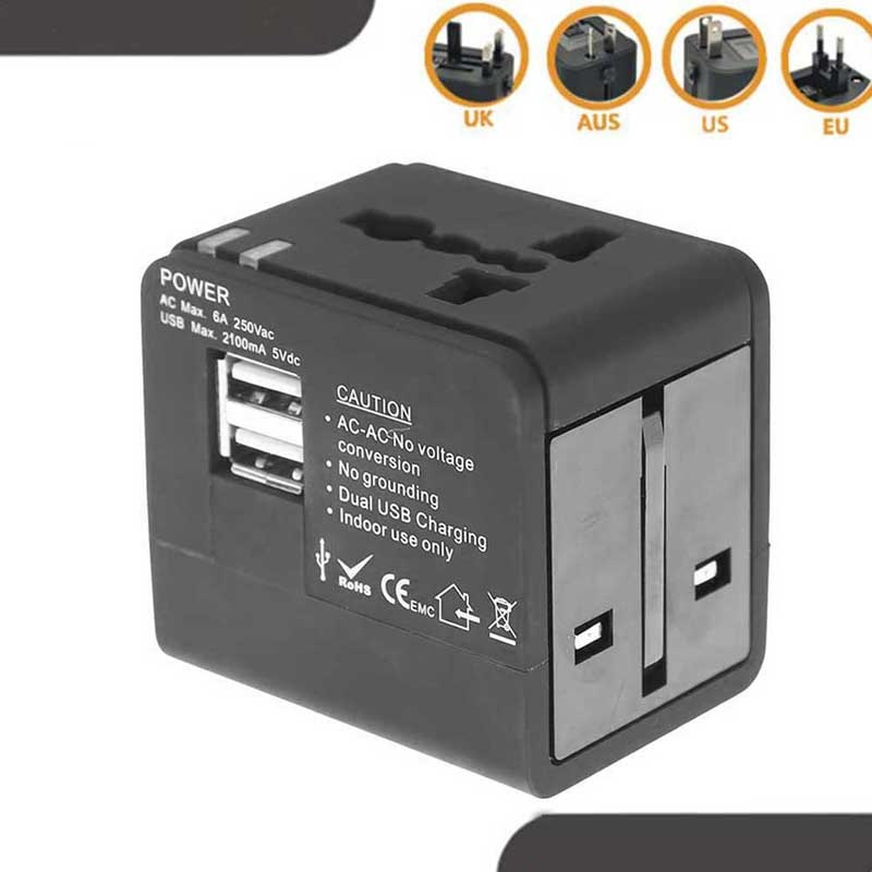 Travel Adaptor Universal Dual USB 2.1A Fast Charging Multi Converter US / UE / UK adapter with Pouch