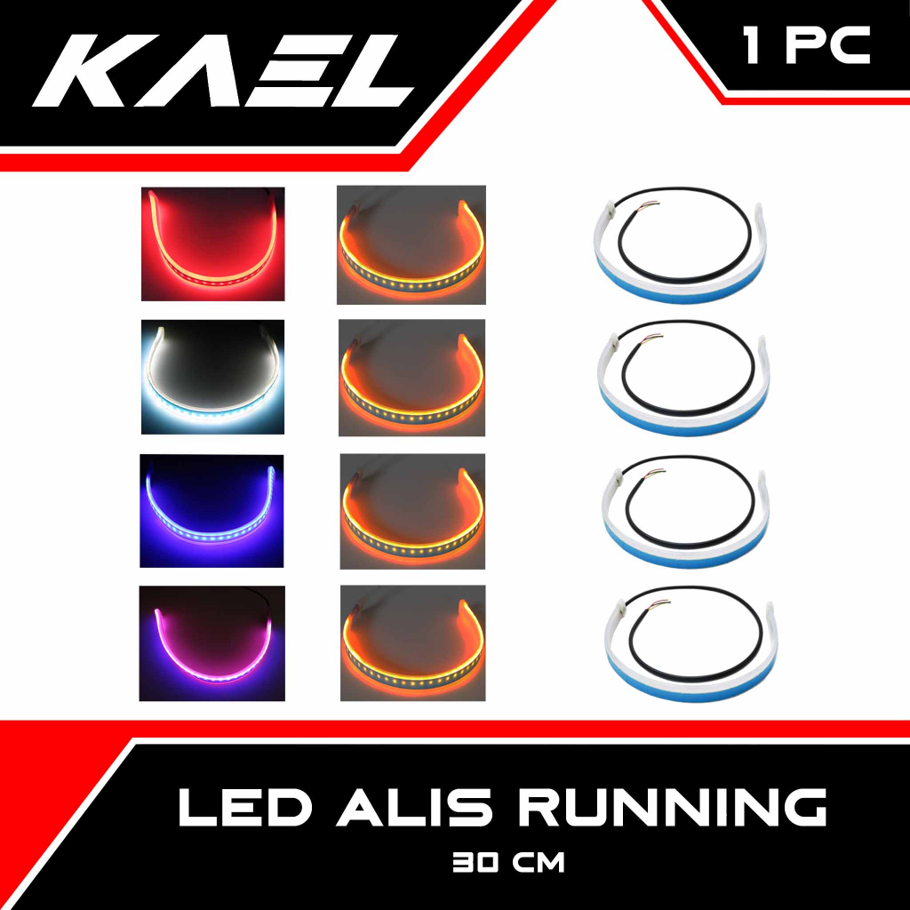 Lampu LED Running Alis 30 Cm 2 Mode Diam Runing Daytime Variasi DRL Elastis-Flexible Waterproof-Tahan Air 1 Pc Merah Biru Putih Kuning Pink