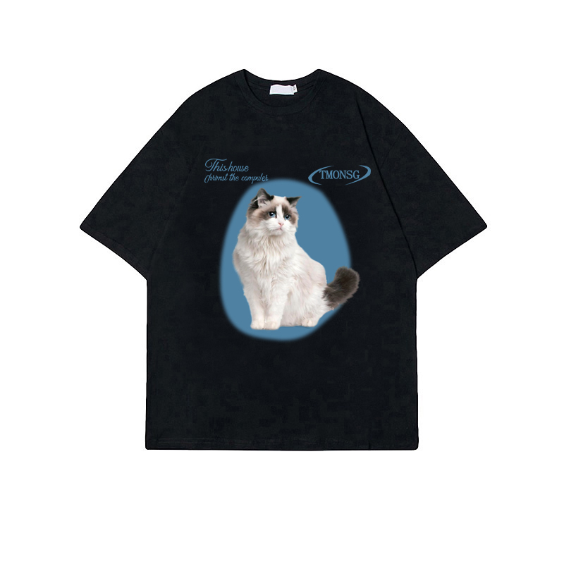 EUNII T-shirt Lengan Pendek Cartoon Biru Cat Korean Style/Kaos Atasan Wanita/Baju Kaus Oversize Wanita/Kaos Wanita