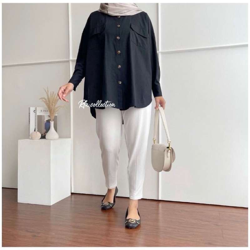 JISO ATASAN KEMEJA POLOS LINEN BATWING MODEL KOREA KEKINIAN