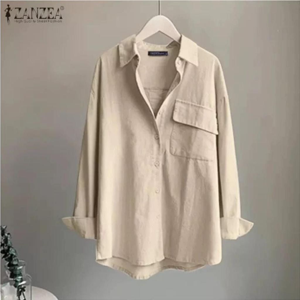 DB - Baju Kemeja Wanita Terbaru Bahan Katun Linen Ld 112 / Gisela Peach / Adiba Blouse