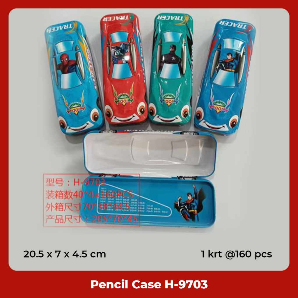 Tempat Pensil / Pencil Case / Kotak Pensil Kaleng Mobil Motif Karakter Fancy Lucu H-9703