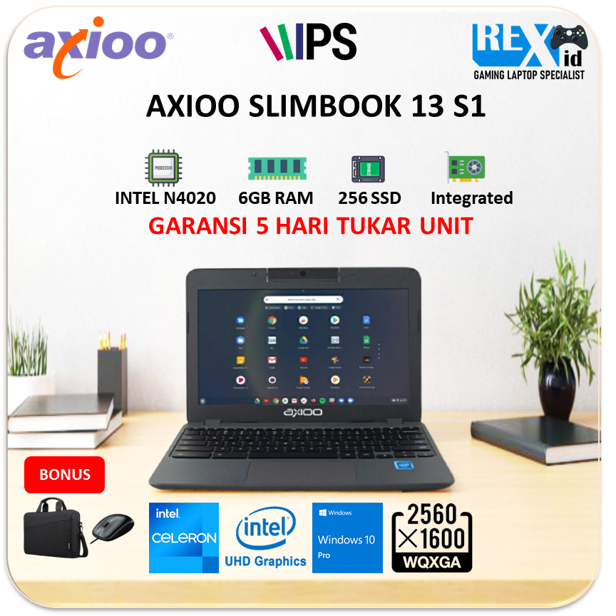 AXIOO SLIMBOOK 13 S1 (N4020 6gb 256ssd W10Pro 13.3inch Wqxga IPS 2.5K)