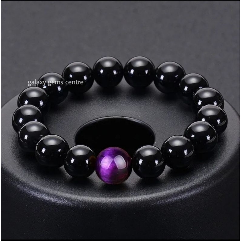 Gelang Batu Black Onyx Mata Harimau Ungu Original