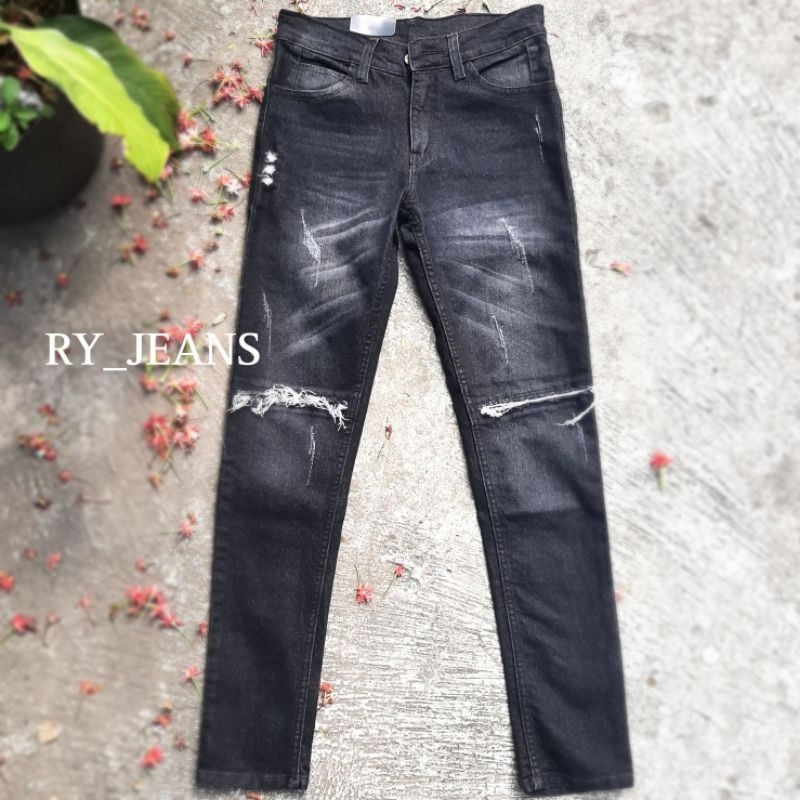 celana jeans pria jeans wisker ripped jeans modern jeans street hitam