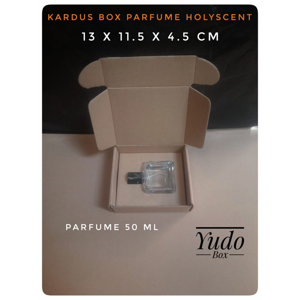 

kardus karton uk. 13x11,5x4,5 cm model diecut parfum holyscent 50 ML