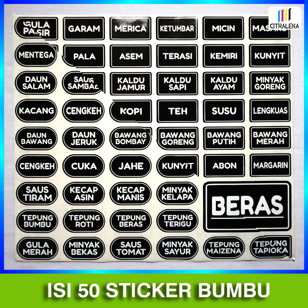 (Dapat 50 lembar) Stiker set Bumbu Dapur Waterproof Murah Stiker bumbu dapur lengkap paket stiker to