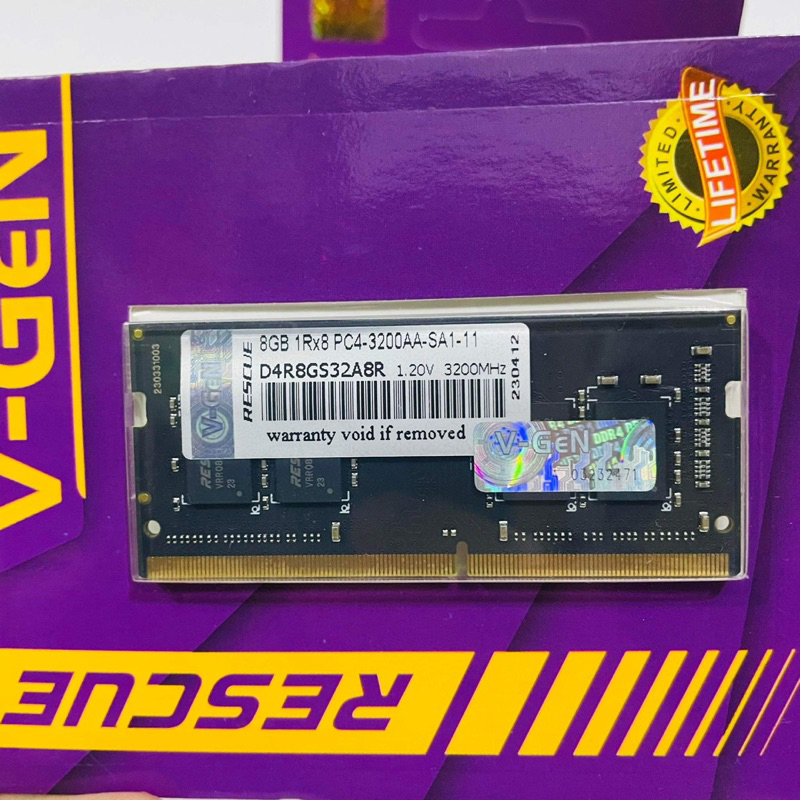 Memory RAM V-Gen Rescue Sodimm 8GB DDR4 PC25600 3200Mhz Vgen Laptop