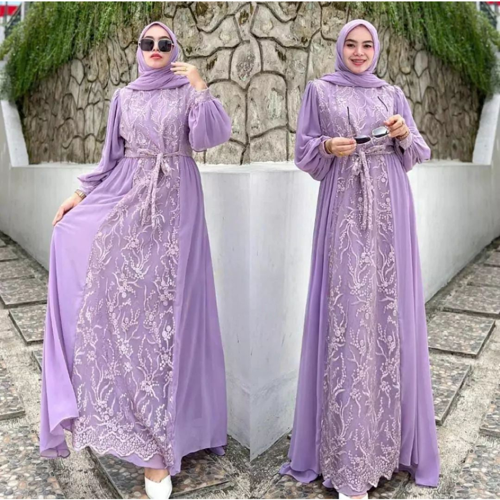 Bajurancak Baju Dress Wanita Muslimah 2023 Maxy Muslim Ceruty Mix Brukat Premium OOTD Gamis Muslim Wanita Baju Kondangan Modern Zaskia Dress