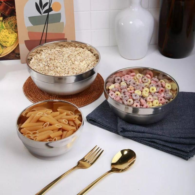 Mangkok Stainless Double Wall Anti Panas Mangkok Makanan