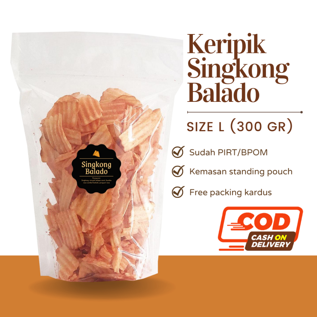 [DELISH SNACKS] Keripik Singkong Asin / Balado / Lada / Keju (L) 300gr / Snack Cemilan Camilan Pedas Gurih