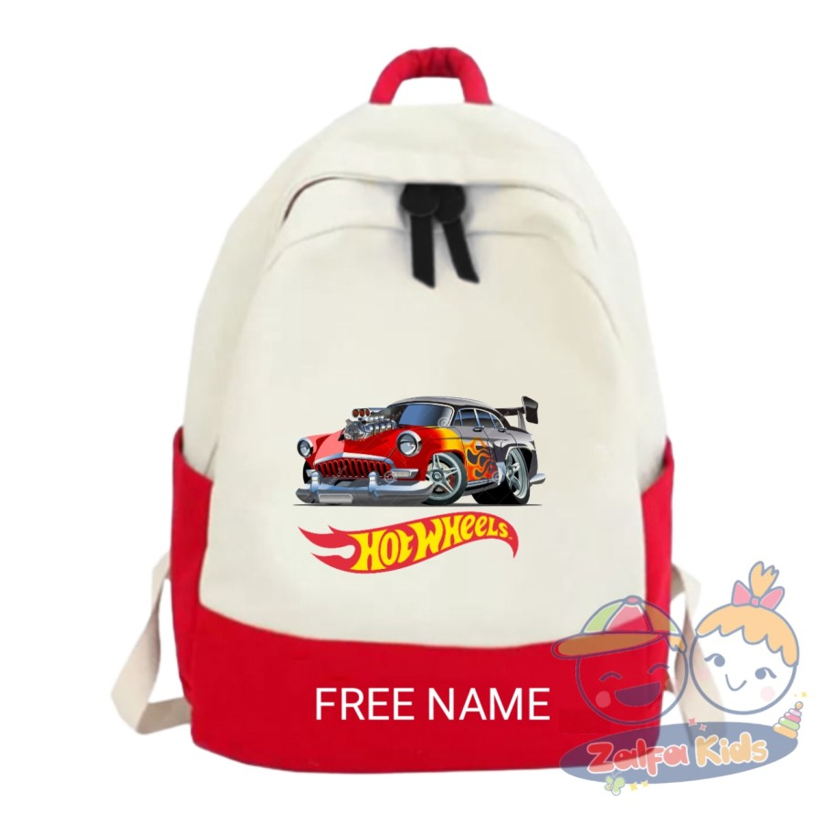 TAS SEKOLAH ANAK RANSEL MOTIF HOT WHEELS #2 - FREE NAMA