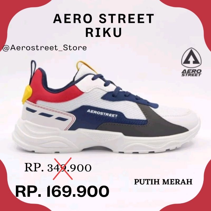 ORIGINAL 100% Aero Street Riku Putih Merah ~ Sepatu Snaekers Casual Pria Wanita Aerostreet