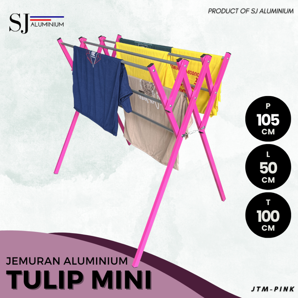 [TULIP MINI] Jemuran Baju & Pakaian / Rak Handuk Anak Bayi Lipat Aluminium Warna Pink - 105 CM / 1,0