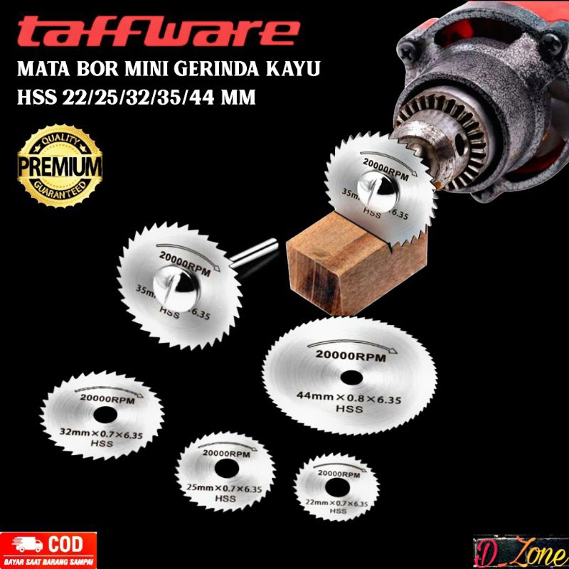 Taffware Mata Bor Mini Gerinda Kayu HSS 22/25/32/35/44 mm 5 PCS Mata Gergaji Mini Saw Blade