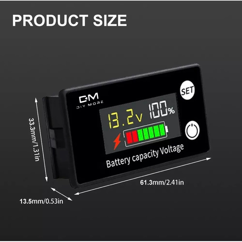 Monitor Kapasitas Baterai 8sampai100v Battery Meter 12v 24v 48v Pengukur Indikator Tegangan Persenan Daya Baterai