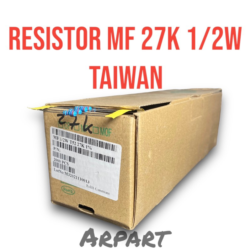 10pcs resistor 27k 1/2 watt 1% metal film taiwan kaki tembaga