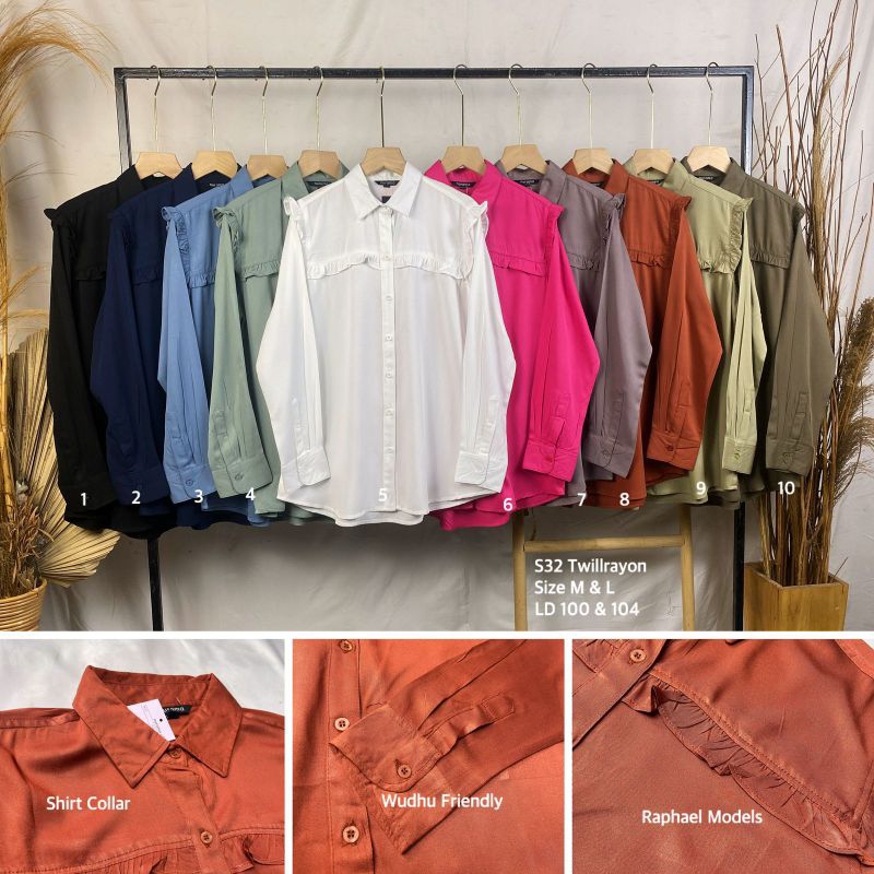 Nurama - Kemeja Blouse Wanita Bahan Rayon Twil Tangan panjang/Kemeja kerja/Kemeja polos