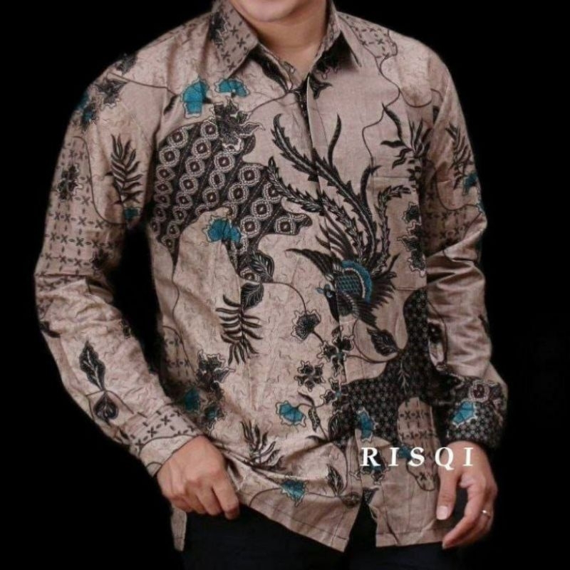 Kemeja Batik Pria Modern Lengan Panjang Casual Modis Slim Fit Trendy