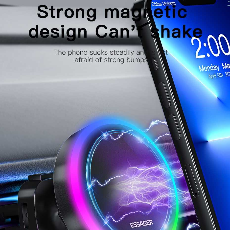 Essager Phone Holder Car Wireless Charger Magnetic Colorful Light 15W - ACPH004