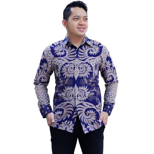 SENOPATI NAVY BATIKSOLOAMANAH KEMEJA BATIK PRIA SOLO LENGAN PANJANG PENDEK LAPIS FURING ATASAN PREMIUM MODERN KATUN HALUS SERAGAM KANTOR KELUARGA PABRIK PRODUSEN KONVEKSI PEKSI JAYA PEKSI MUKTI PARANG  CENDONO ARINI KINASIH TUNIK MERAK BIRU BUNGA SELING