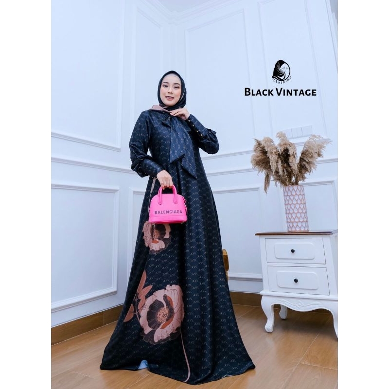VINTAGE BLACK SET GAMIS DAILY DRESS SYARI BY JOZA CLOTHING