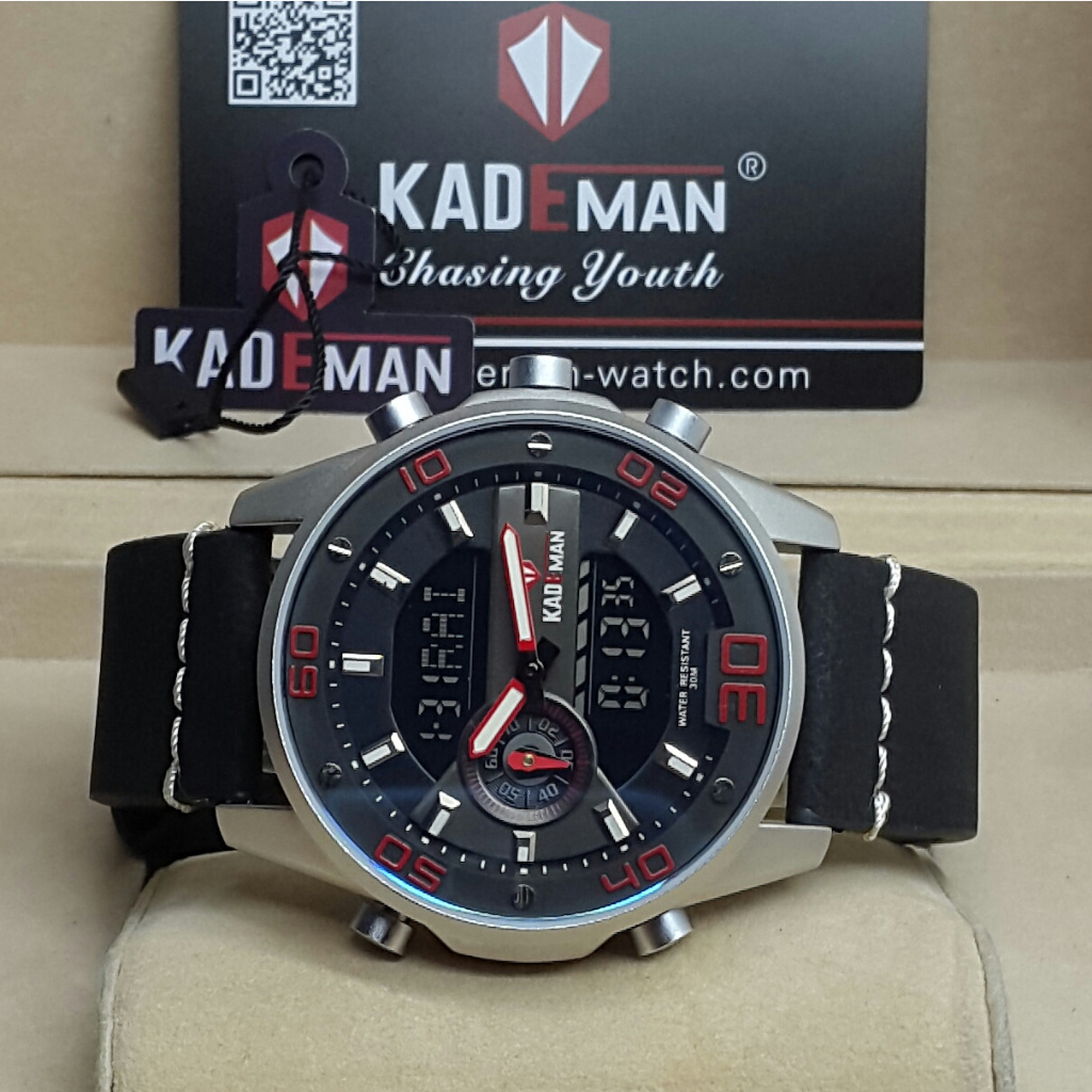 [COD] Jam Tangan Pria Kademan Original Double Time Digital Analog Strap Kulit