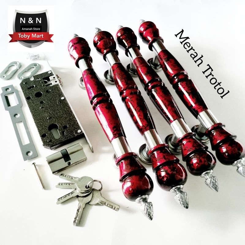 Fullset Gagang Pintu Rumah 45cm - Handle pintu rumah kupu tarung - Pegangan pintu rumah marun