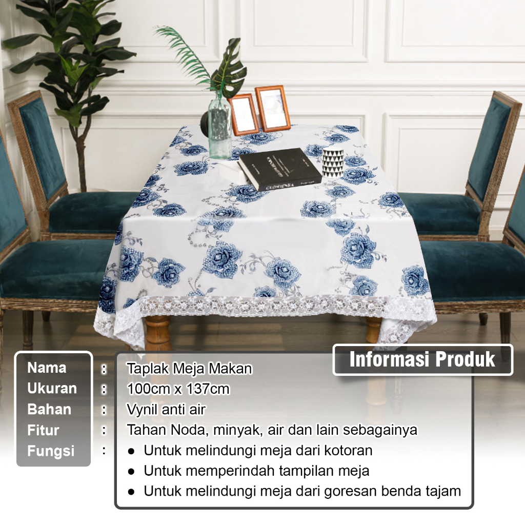 Taplak Meja Makan Renda Vynil Premium Anti Air Size 100x137cm Motif Bunga Hig Quality Anti Noda Perlengkapan Dekorasi Rumah Tangga Import - D15 - 88Blanketstore