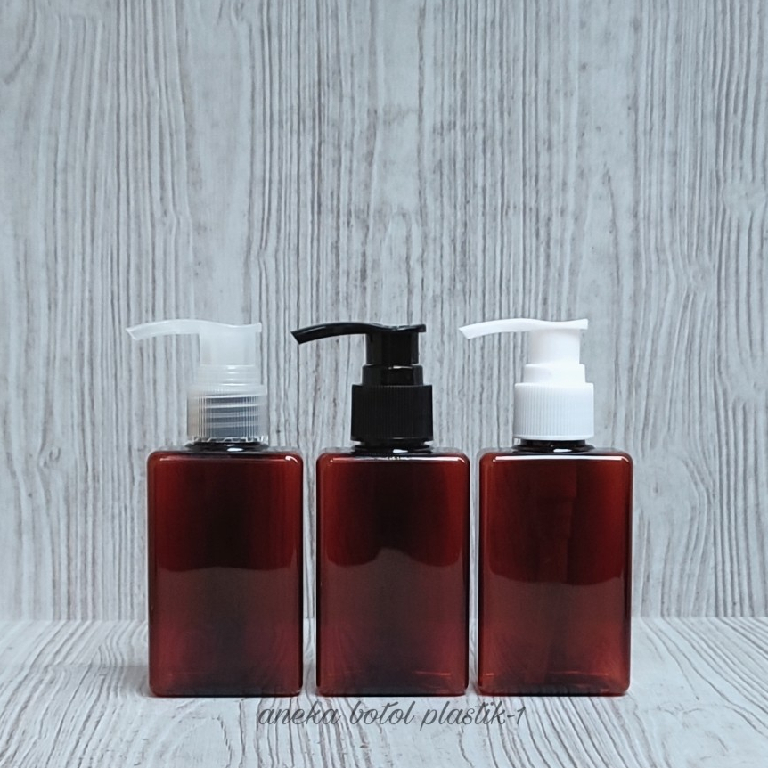 Botol Plastik PET 100ml Kotak Coklat  Tutup Pump Lotion / Botol Pump 100ml