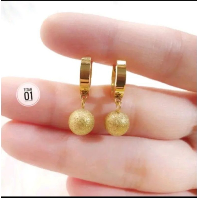 anting titanium asli liontin bola lapis emas