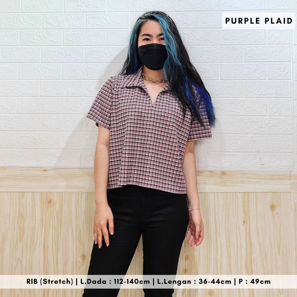 4832 starshire plaid collar vee rib top