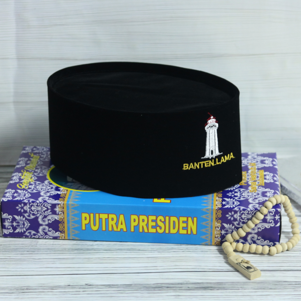 Peci Songkok Hitam Banten Kopyah Hitam Polos Bordir Menara Banten Tinggi 9cm Anak Dewasa Quality