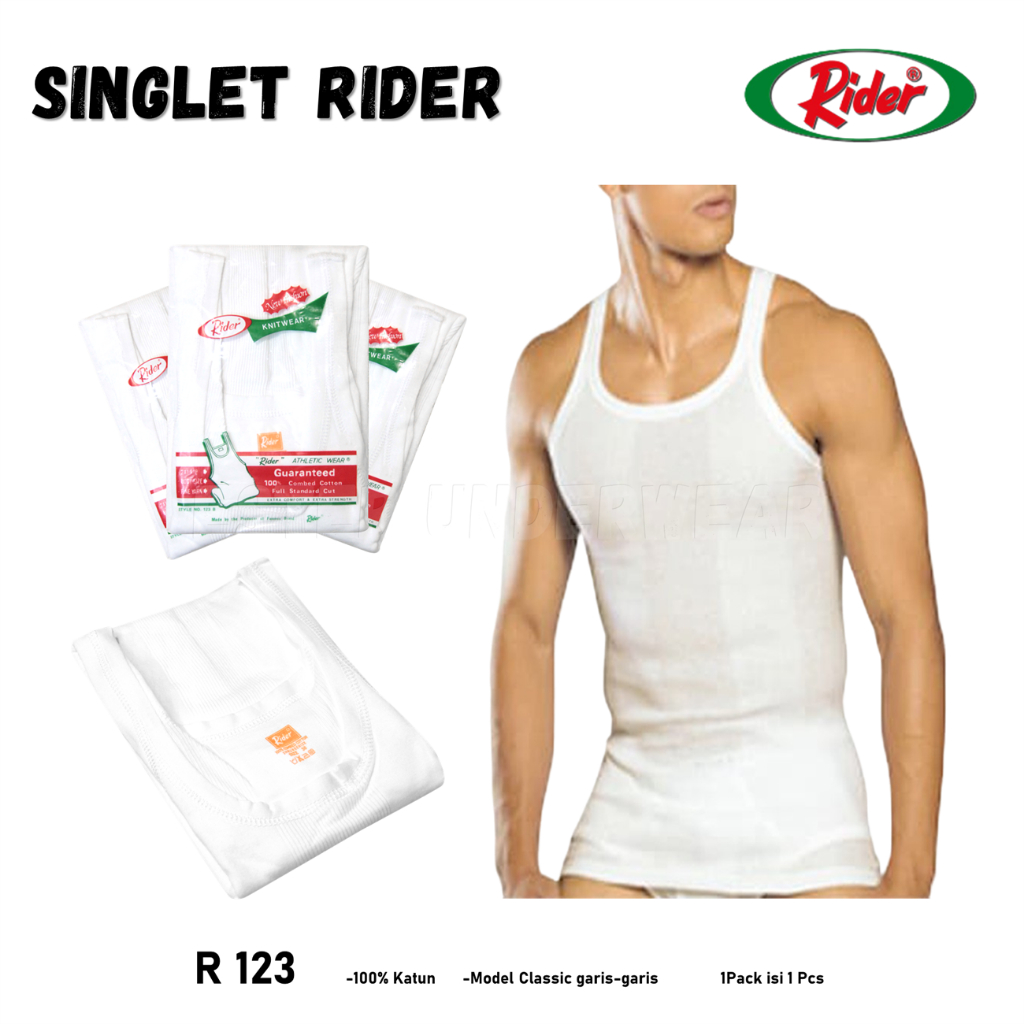 Singlet Pria Rider | Pakaian dalam | Kaos kutang | R 123 Putih ISI 1PCS