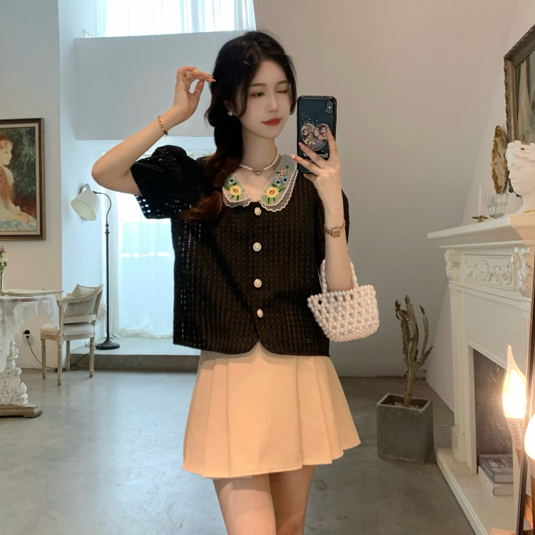 MOOGU ♡ Kemeja korea temperamen shirt lengan pendek wanita atasan
