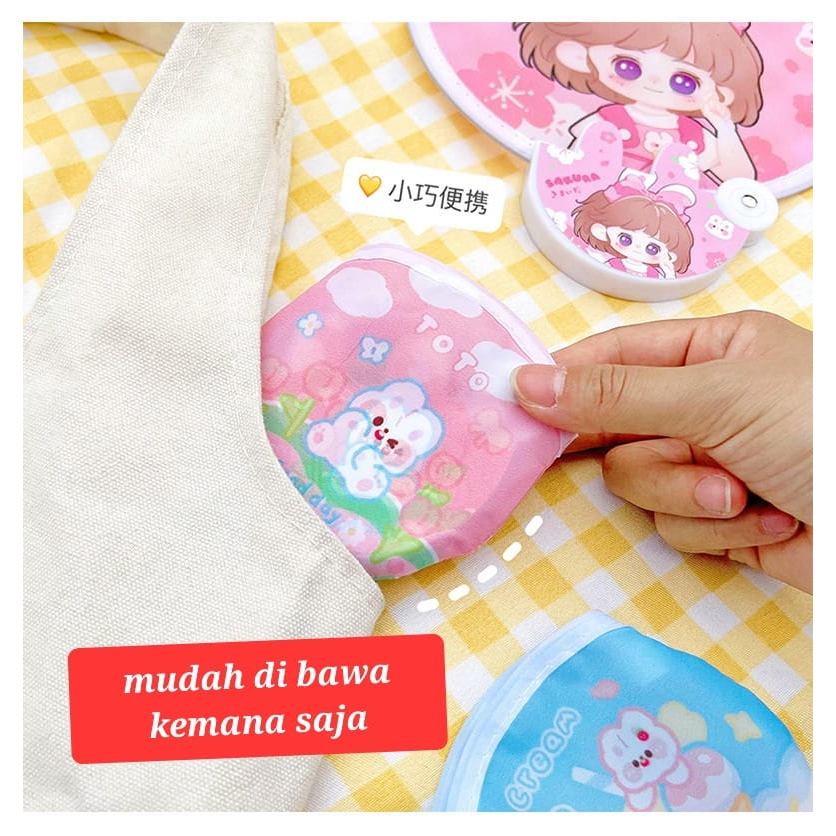 KIPAS LIPAT KOREA AKSESORIS PERNAK PERNIK FAN KAIN TANGAN IMPORT LUCU KAWAII